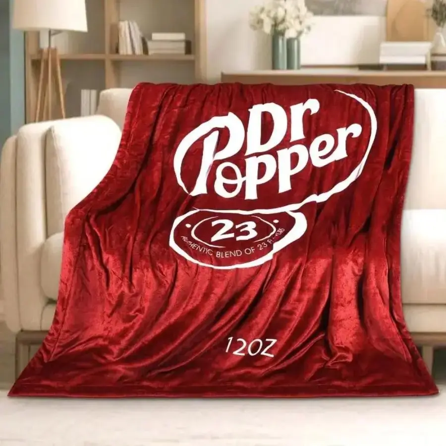 Dr Pepper Soda Can Themed Flannel Weave Blanket - Ultra Soft, Thermal, Cozy Warm - Home & Travel Use for Bedroom/Couch - Novelty Gift for Soda Lovers - All Season Textile Throw