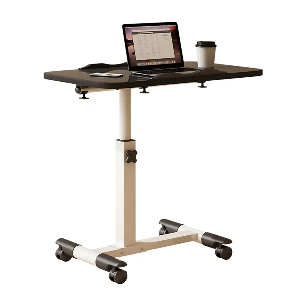 Folding Computer Standing Desk, Side Table, Height Adjustable 69 - 90 cm, Overbed Table on Wheels, Wooden Laptop Table, bed Care Table, Sofa Table, Bedside Table, 60 x 40 cm, 360° Rotation, Mobile Standing Table