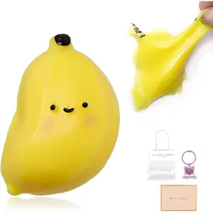 Taba Squishy Banana Stress Relief Toy, Sticky Silicone Banana Squeeze Fidget Toy, Kawaii Squishy Desk Accessory for Anxiety & Relaxation, Fun Gift for Teens & Adults