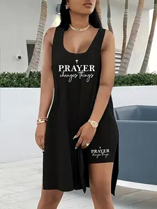 2025 Summer Plus Size 2 Piece Outfit - Sleeveless Tank Dress Top & Slim Shorts | Athletic Casual Set | TikTok Viral Women's Sporty Chic, Comfortable Lounge Wear, Curve Love