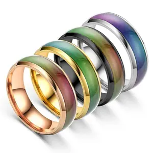 Unisex Stainless Steel Mood Rings with Metal Coating, 6MM-12MM Temperature-Changing Cute Jewelry, Customizable Couple Gift for Birthday/Anniversary