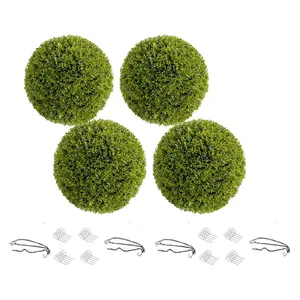 4-Pack 11-Inch Round Handmade Silk Artificial Topiary Balls, Fake Greenery Decoration - Front Porch Decor, Farmhouse Hanging Decor for Indoor/Outdoor Patio Balcony, Wedding Home Gift, Decorative Fruit
