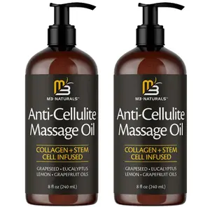 2 Botte M3 Naturals Cellulite Massage Oil 8oz-Smooth the Appearance of Cellulite PN-Body Care & Skin Care Massage Oil Topical Collagen and Plant Stem CellBody Oil to Restore Texture and Elasticity-Soothing Body Oil