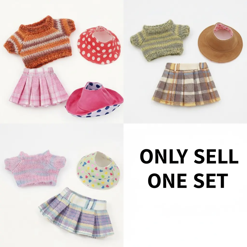 Doll Clothing Set, Doll Clothes Outfit, 3-Piece Sweater Sun Hat Pleated Skirt Shoes, Cute Fits 17cm Dolls, Perfect for Dress-Up Play, Ideal Gift for Kids, Doll Accessories