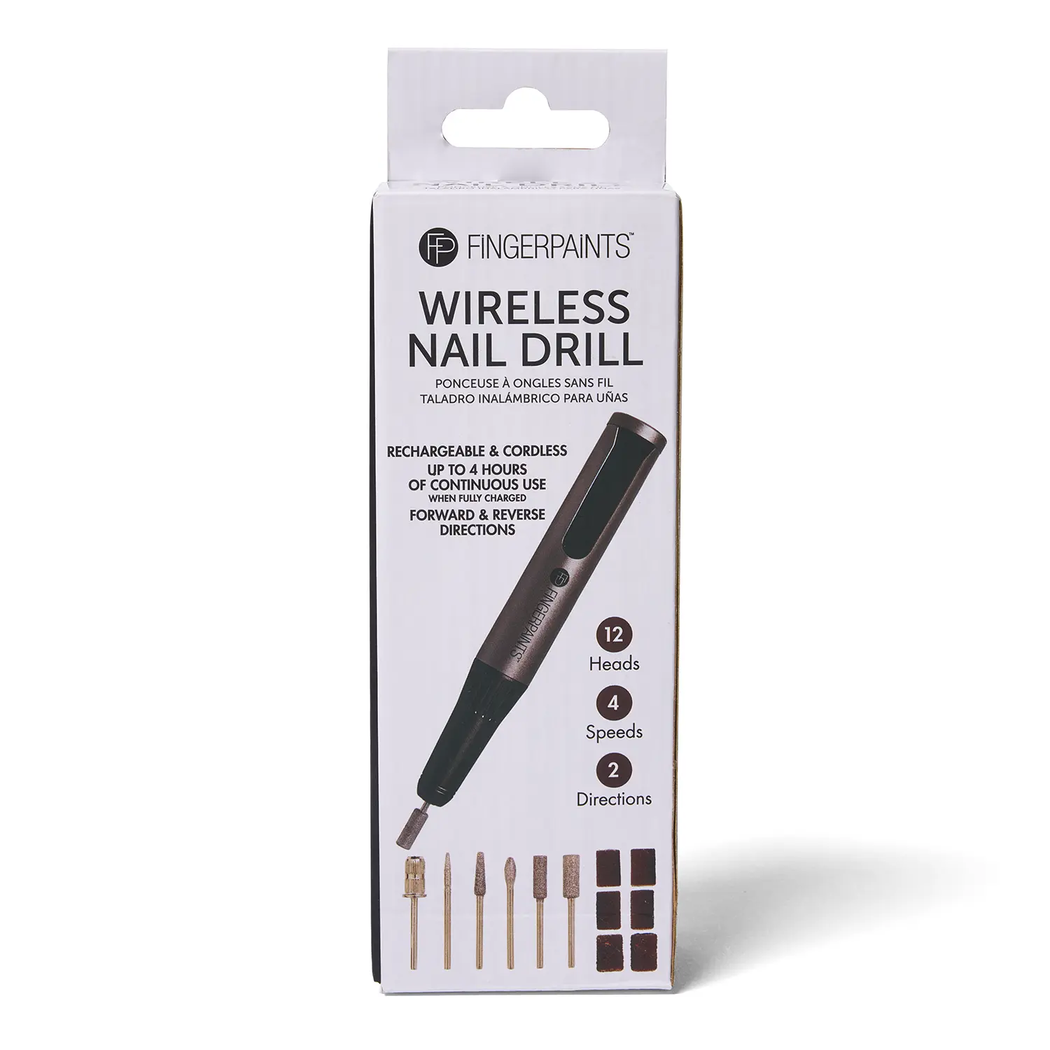 Fingerpaints Wireless Nail Drill, Rechargeable, 4 Speeds, 12 Heads, 2 Directions, Nail Care, Polish