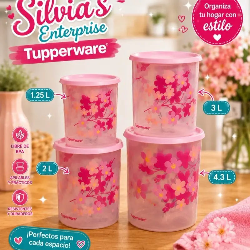 Tupperware Botes Toque Mágico 2L 1.25L 3L 4.3L Floral Design Storage Containers