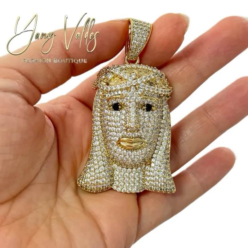 Gold Plated Jesus Head Pendant with Stones