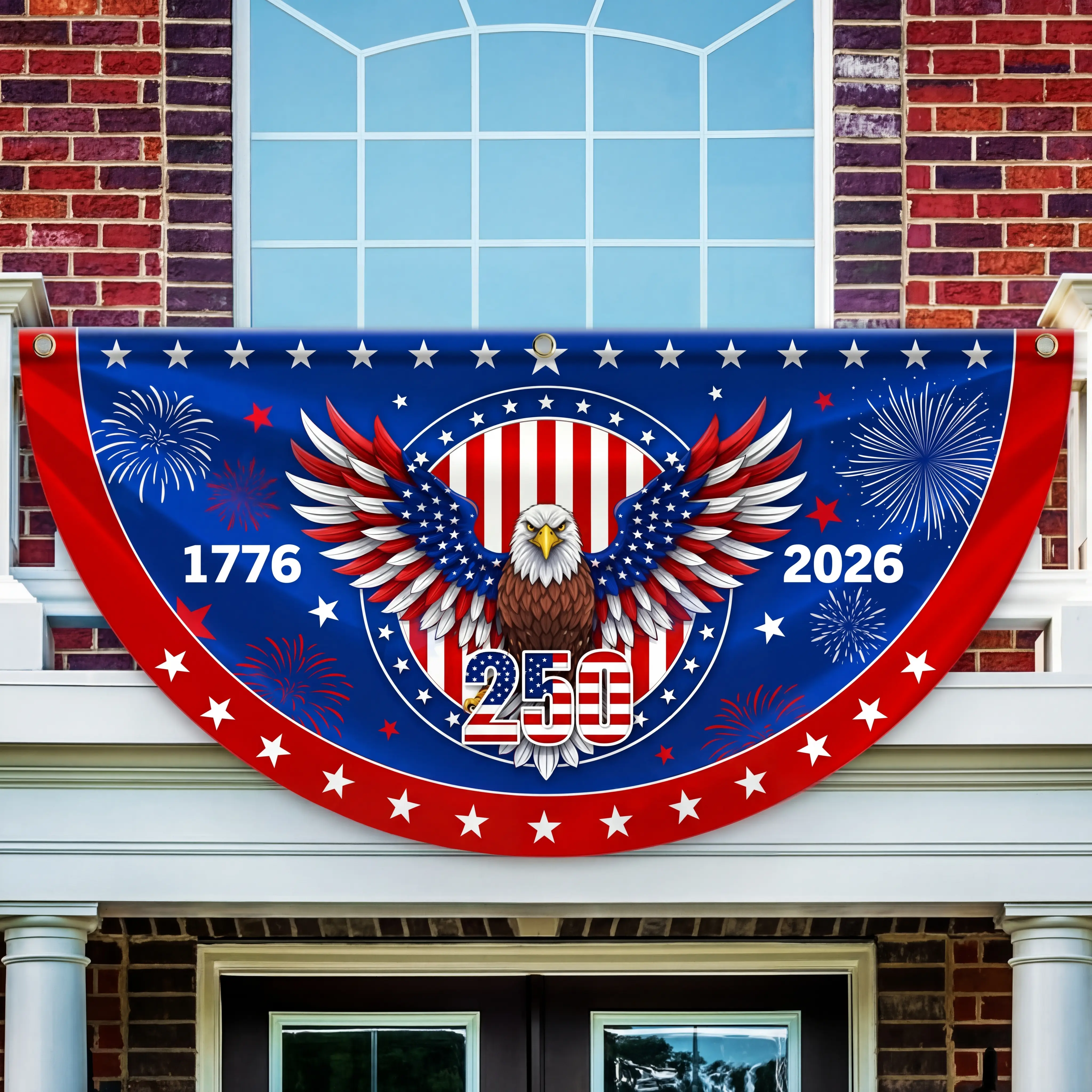 250th Anniversary Bunting Semi-circular Banner, Patriotic Eagle Half Fan Flag, 250th anniversary house flag. 1776-2026 house banner, memorial day banner, veteran day banner