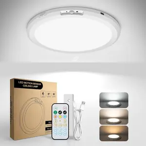 5000mAh Rechargeable Magnetic LED Ceiling Light Fixture with Remote, 7.09" Wireless Waterproof Shower Lights 3000K/4000K/6000K, Battery Powered Light for Closet Hallway Laundry Stairs, Motion Sensor Lights No Wiring, Motion Sensor Lamp