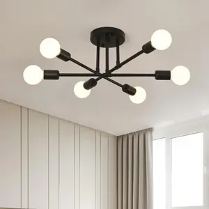 2Pack Modern Sputnik Chandelier - 6-Light Semi Flush Mount Ceiling Light Fixture,E27 Base Sputnik Lights Fixture,for Dining Room and Kitchen,Bedroom,Bathroom