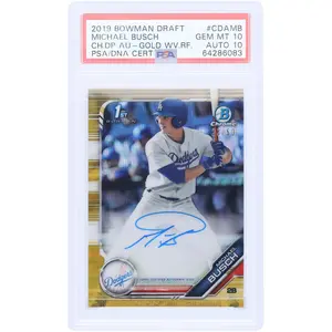 Michael Busch Los Angeles Dodgers Autographed 2019 Bowman Chrome 1st Bowman Gold Wave Refractor #CDA-MB #23/50 PSA Authenticated 10/10 Card - Fanatics Authentic Certified