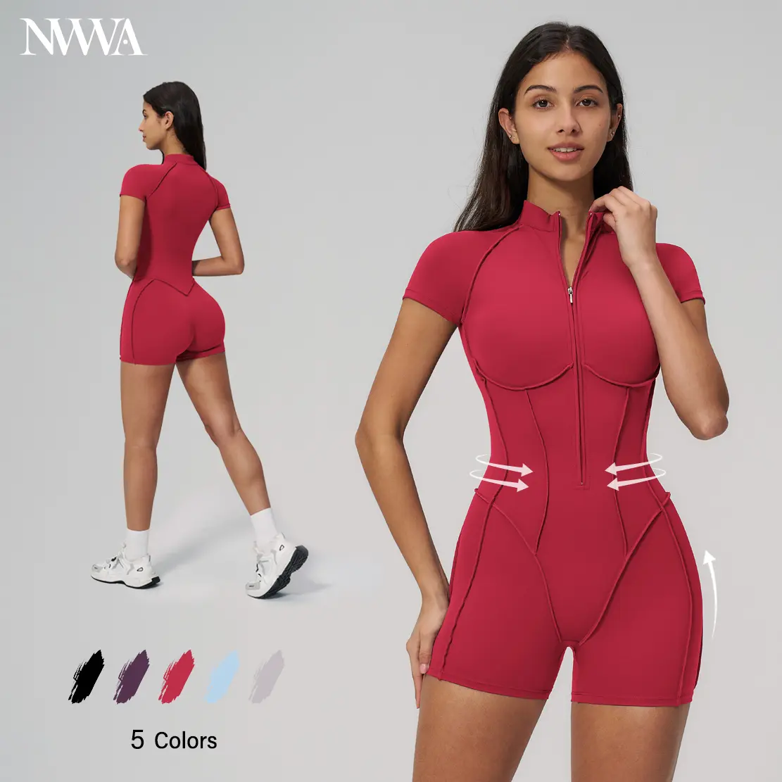 NVWA Women's High-Stretch Zipper Sports Jumpsuit - Skin-Friendly Breathable Slim-Fitting Fabric, Glute-Lifting Midsection-Sculpting Overalls, Athleisure Fashion Apparel, Ideal for Yoga,Gym, Women's Clothes, Female Stylish Clothes Outfits, Stylish Women's