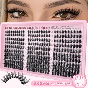 300Pcs Manga Lash Cluster Extension Kit with Bond & Seal and Tweezers, Reusable Natural Wispy Fluffy Cluster Lashes, Diy Lashes Clusters, Long Lasting DIY Eyelashes for Holiday Party Wedding Prom Daily Makeup for Beginners, Eyelash Extensions