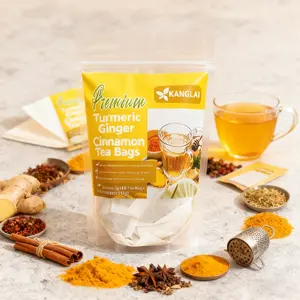 Premium Turmeric Ginger Cinnamon Tea 60/120 Bags 100% Natural Anti-Inflammatory Eco-Friendly No Sugar Caffeine Gluten Vegan Loose Leaf Tea antiinflamma tea, looseleaf tea Beverageanti in flama tea ginger caffeine free Vegan