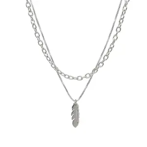 Layered Feather Pendant Necklace for Men Women