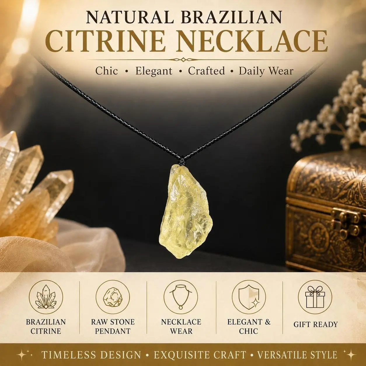 Natural Brazilian Citrine Necklace - Yellow Crystal Pendant - Spiritual Gift, TikTok Viral Pick, Crystal Necklaces Collection, Citrine Crystal Necklaces