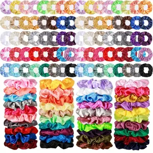 Satin scrunchie set, simple and versatile French style hair ties, ponytail hair bands, women's hair accessories wholesale. Multicolor Hair Hoops