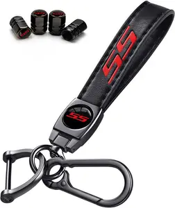Aluminum Alloy Explosion-Proof Tire Valve Stem Caps & Car Keychain Keyring - 4 Pieces with Exclusive Logo, Car Parts, Compatible for Chevy Camaro RS-SS Accessories
