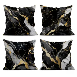 gold foil fluid marble decorative throw pillow cover 4PCS, minimalist style pillow cover, soft and comfortable, suitable for sofa living room car, interior decoration, party decoration and gifts (excluding pillow core)