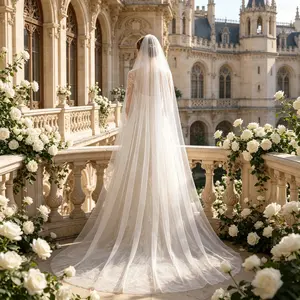 Must-Have Long Cathedral Veil for Brides | Soft Tulle One-Tier Wedding Veil, Long Bridal Veil with Comb, Perfect Bridal Drop Veil for Wedding Day, Trailing Veil