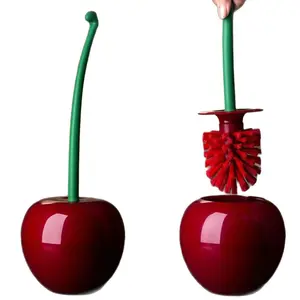 Cute Cherry Shaped Toilet Brush &Holder Set Household No Dead Angle Bathroom Toilet Brush Creative Cute&Novelty Bathroom Decor&Dorm Essential
