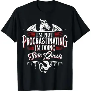 comfortable Not Procrastinating Side Quests Funny RPG Gamer Dragons T-Shirt casual crew neck cotton t-shirt Menswear Top