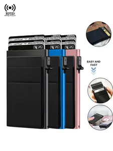 RFID Protection Aluminum Metal CarteSmart ID Bank Credit Card Holder Wallet Metal Thin Slim Men Women Pop Up Minimalist Metal Cardholder Case Anti-theft Cards Protectors Card Holder Minimalist Smart Wallet Gift Card Organizer Protector