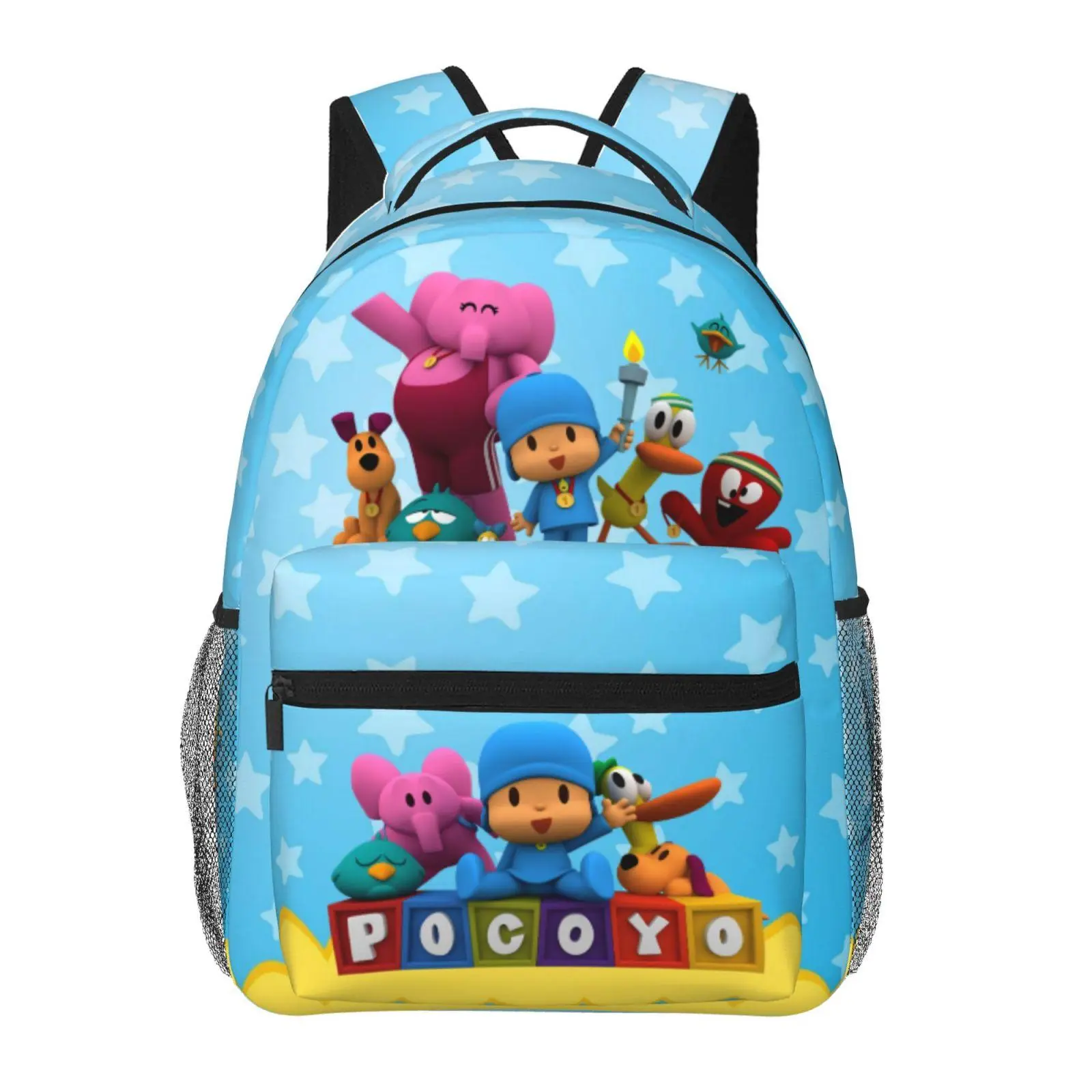Pocoyo Cartoon Backpack Pocoyo cartoon Compact Daily Bookbag Pocoyo kids show Breathable Back Panel Daypack for Preschool & Outdoor Games