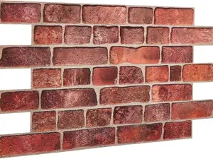 3D Faux Brick Wall Panels 37.8’’ x 18.9’’ - 10 Sheets, Covers 4.6 sqm / 49.6 sq ft - Decorative Artificial PVC Wall Panels for Cladding - Kitchen, Living Room, Bedroom, Office - Deep Red Brick