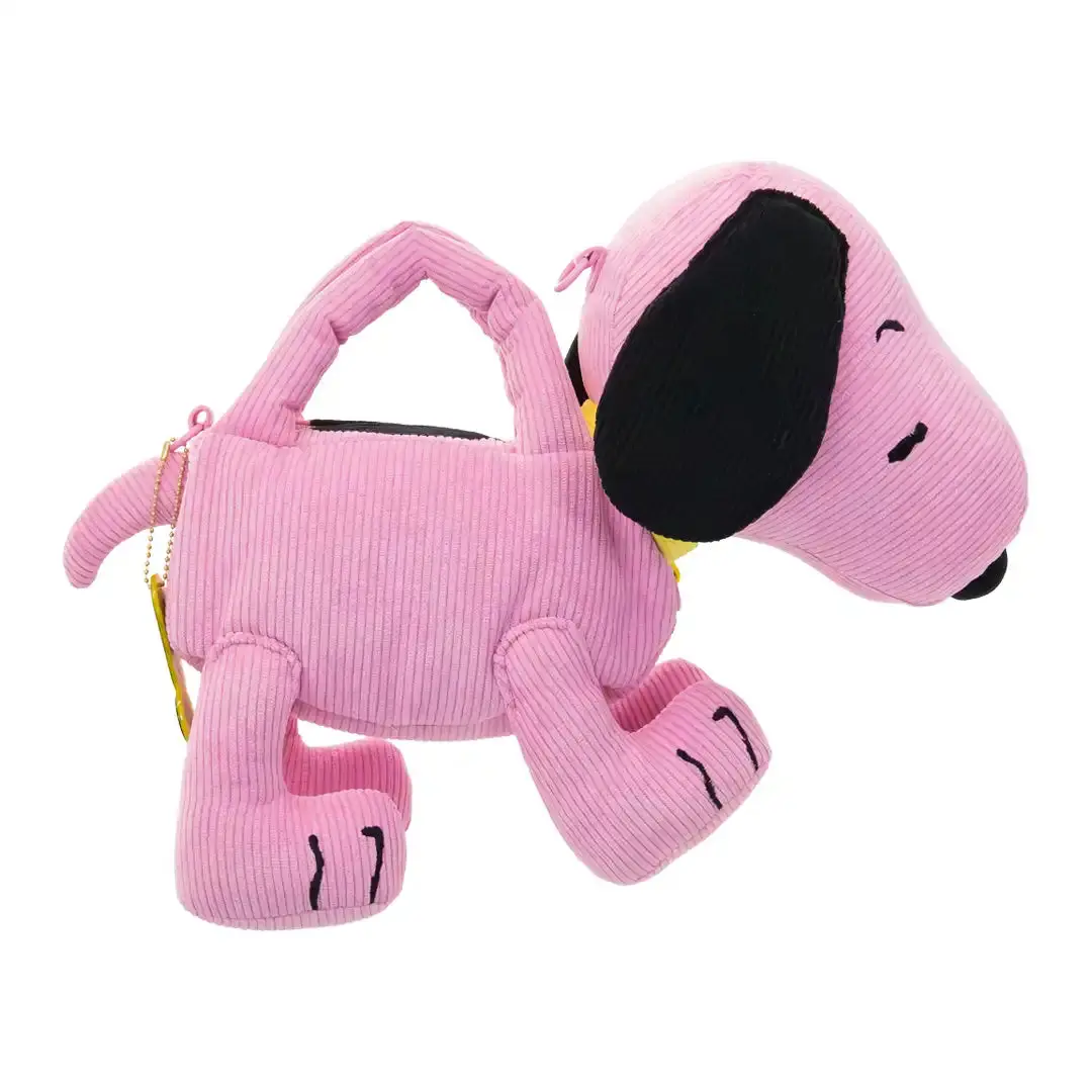 Figural Crossbody Bag, Oversized Pink Corduroy Character Purse with Embroidery, Adjustable Strap & Acrylic Charm, Bags For Everyday