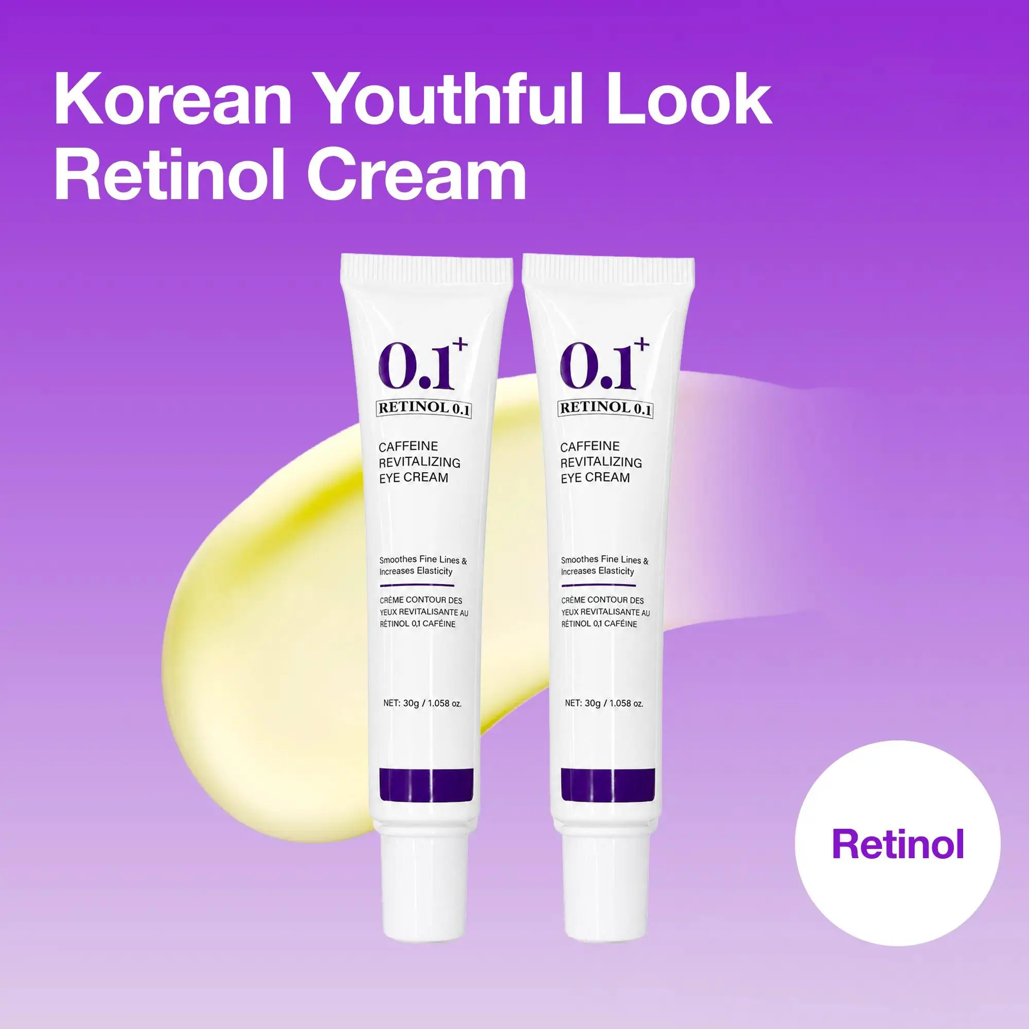 Retinol 0.1% Caffeine Revitalizing Eye Cream 30g - Korean Skincare Moisturizer, Anti-Wrinkle, Anti-Aging, Rejuvenating, Radiance-Boosting