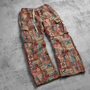 Retro and old casual pants men's four-season fashion multi-pocket trousers straight drawstring elastic waist overalls Stylish