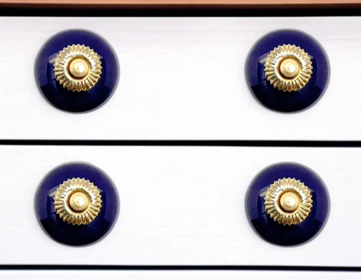 6-Piece Handcrafted Round Cabinet Knobs, 360-Degree Stand, Decorative Cobalt & Gold Shiny Glaze Ceramic Drawer Pulls, Transitional Style, Includes Screws, Decorative Knobs