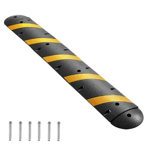 【DealsForYouDays】VEVOR 6FT Heavy Duty Rubber Car Ramp Speed Bump, 2-Channel, 22000 lbs/Axle Load, 72in Cable Protector with Expansion Screws, Tools and Gadgets for Asphalt Concrete Driveways, Highways, 1 Pack Auto Truck, Effective Deceleration