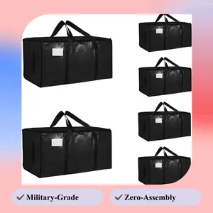 6 Pack Moving Bags Heavy Duty 210GSM with Full-Open Side Zipper, 93L 65lbs Waterproof Foldable Storage Totes for College Dorm Move-In, Moving Boxes Alternative & Home Organization, Black &Blue durable lightweight organizer space