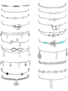 20Pcs Ankle Bracelets for Women Adjustable Beach Anklet Set Surfer Anklet Heart Star Turtle Infinite Anklets Foot Jewelry Trendy Jewelry