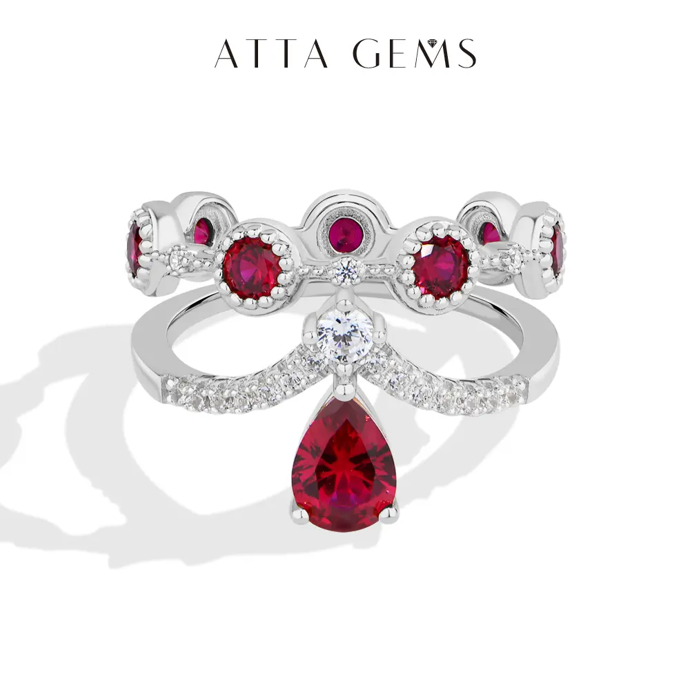 ATTAGEMS Luxury 925 Sterling Silver Lab-Created Ruby Red Ring for Women - Beautiful, Elegant Everyday, Unique Jewelry Rings Fine Gift for Lover R377, Beautiful Rings