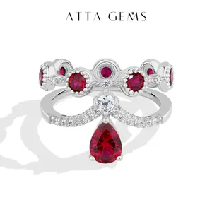 ATTAGEMS Luxury Lab-Created Ruby Ring for Women 925 Sterling SIlver Jewelry Set Fine Jewelry Gift for Lover,Parents,Friends R377