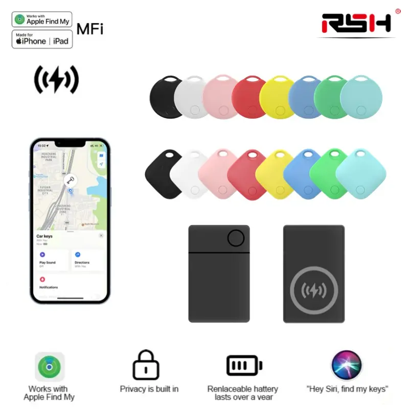 RSH Locator, wireless charging smart location card, compatible with Apple Find My (iOS only), wallet tracker, key finder, phone finder,Smart Tag,backpack, suitcase, pet, IP67 waterproof, ultra-thin 0.09in.