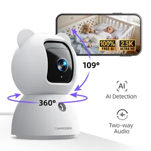 CINMOORE 2.5K Security Camera Indoor, Non-Subscription AI Person/Pet/Cry Detection, 4MP Pet/Dog/Cat Camera with Phone App, Pan Tilt 2.4GHz WiFi Cameras for Home Security, IR Night Vision, Full Duplex 2-Way Audio