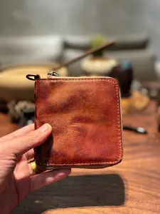 Vintage Japanese Short Leather Cowhide Wallet in Full Grain Tanned Leather, Handmade Retro Design for Men & Women, Perfect Gift for Valentine's Day, Genuine Leather Wallet