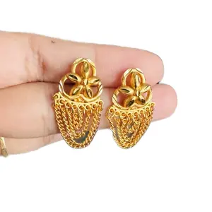 Gold Plated Chain Jhumka with Decorative Design and Elegant Finish