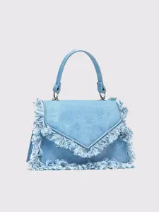 Fashion Denim Shoulder Bag with Tassel Design, Single Color Dye Strap Style, Flap Closure, Decorative Metal Chain, Perfect for Parties, Crossbody Purses, Crossbody Clutch Purse, Chic Chain Crossbody