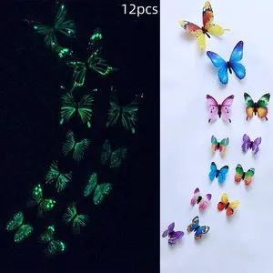 12PCS Luminous 3D Butterfly Stickers Colorful Transparent Glow In The Dark Wall Decals Home Room Decor