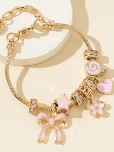 Cute Bow & Heart & Flower Design Charm Bracelet, Rhinestone Decorated Bracelet for Women & Girls, Trendy All-match & Exquisite Jewelry for Birthday Gift, Heart Shaped Bracelet, Trendy Jewellery Accessories