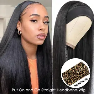 250% Density Headband Wig Straight Blended Human Hair Headband Straight Wigs for Women Glueless None Lace Front Wig Machine Made Wigs Natural Color