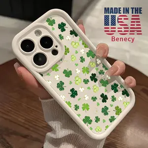 Soft Phone Case for iPhone 16 15 14 Pro Max 13 12 11 XR XS Plus E Lucky Clovers Pattern TPU Bumper Camera Lens Protection Rugged Durable Phone Cover
