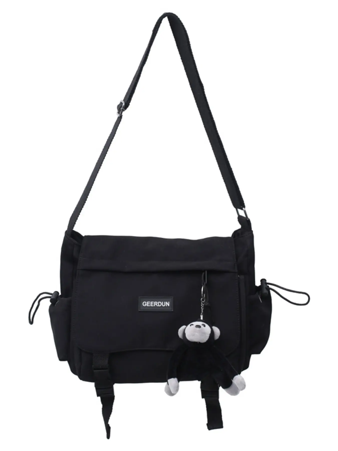 Workwear Style Large Capacity Adjustable Crossbody Bag with Doll Charm, Casual Messenger Bag, Casual Crossbody Bags for Men Women Students Commuting, Versatile Shoulder Bag, Zipper Crossbody Bag, Commuter Crossbody