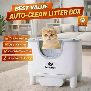 Open-Top Self-Cleaning Cat Litter Box with Automatic Odor Control 7-Day Waste Storage & Easy Maintenance