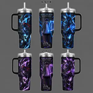 Solo Leveling Sung Jin-Woo Shadow Monarch Anime Tumbler Cup, Full Wrap Shadow Army Design with Igris Beru Tusk Tank Kaisel, Stainless Steel Insulated Tumbler 20oz/40oz with Straw Lid